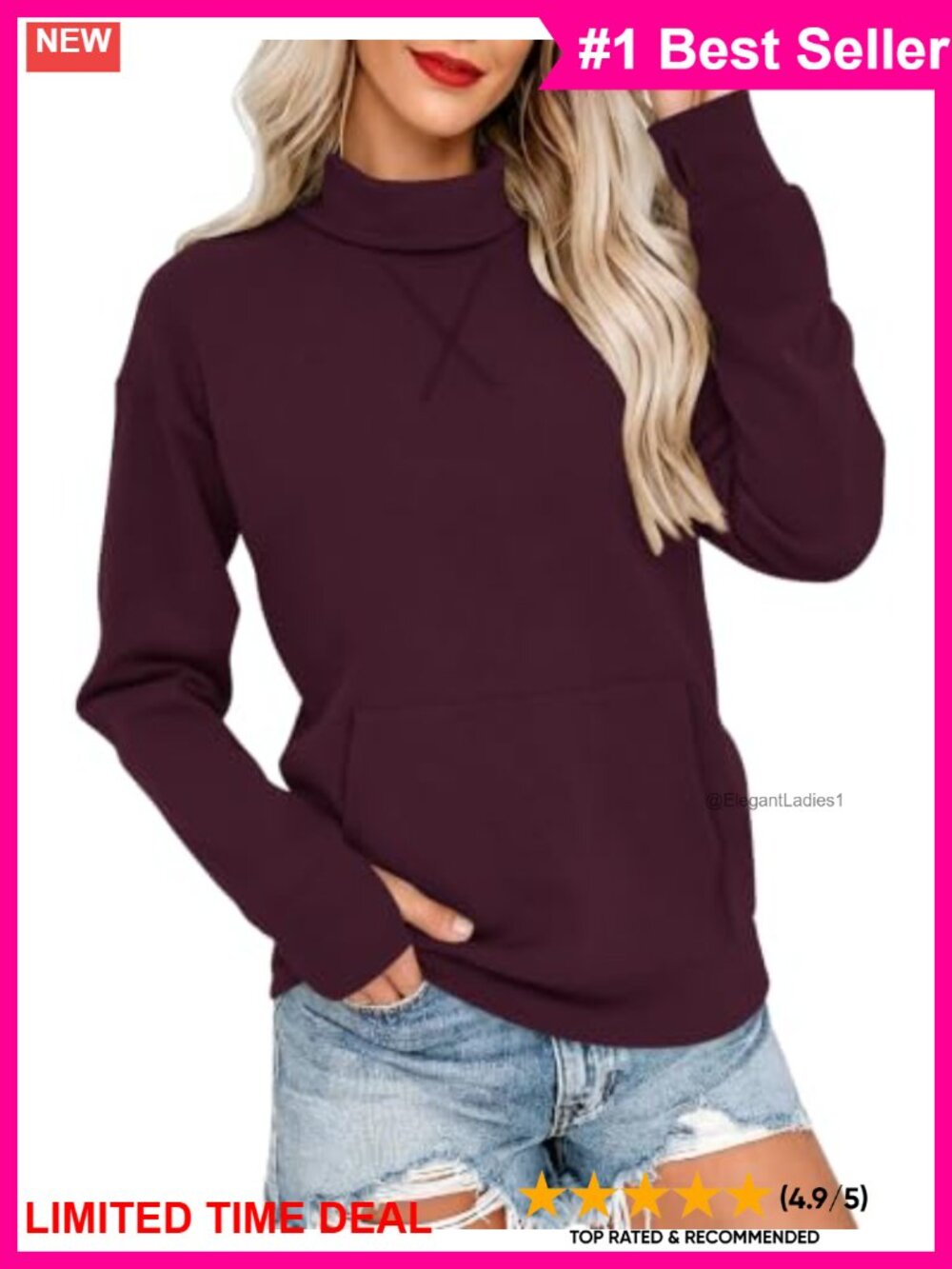 Oversized Turtleneck Sweatshirt Thumbhole Long Sleeve Pullover Casual